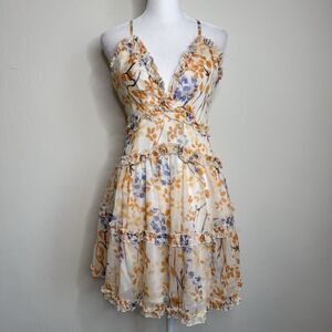 Angel Biba Womens Small Tiered Ruffle Cherry Blossom Baby Doll Mini Dress Fairy